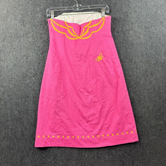 Lilly Pulitzer Bowen Dress Women's 2 Pink Embroidered Strapless Mini A-Line - Picture 5 of 8